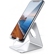 Lamicall Cell Phone Stand, Desk Phone Holder Cradle, Compatible with Phone 12 Mini 11 Pro Xs Max XR X 8 7 6 Plus SE, All Smartphones Charging Dock, Office Desktop Accessories - Silver